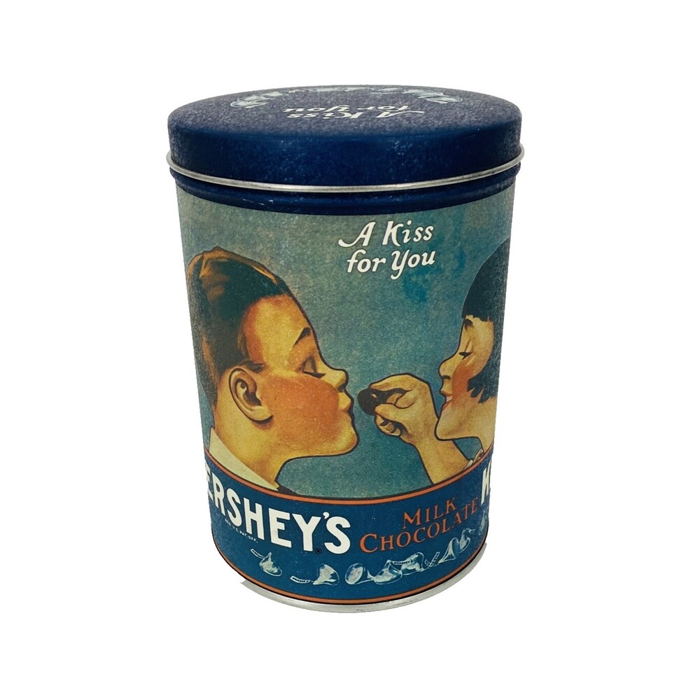 Vintage 1980 Hershey's Kisses Tin Hershey Chocolate Empty Tin With Retro Artwork